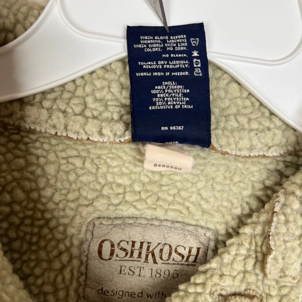 OshKosh B'gosh Jacket Toddler 2T Brown Faux Suede Sherpa Lined Trucker Coat